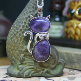 Cat with Amethyst natural stone necklace