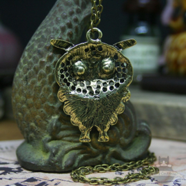 Owl necklace with dark eyes bronze colored