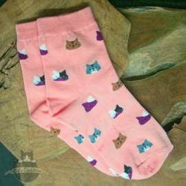 Rosa Katzensocken mit Katzenköpfen Größe 35-39