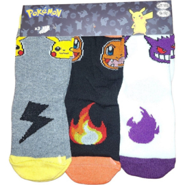 Pokémon socks Pikachu Charmander Gengar 3-pack 23-26