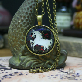 White unicorn necklace bronze colored pendant