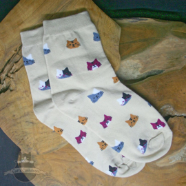 Beige Katzensocken mit Katzenköpfen Größe 35-39