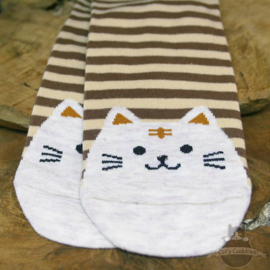Braun gestreifte Socken mit beiger Katze Größe 36-41