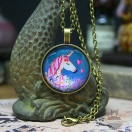 Unicorn necklace with flowers and hearts