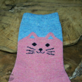 Pink cat socks with light blue trim size 35-40