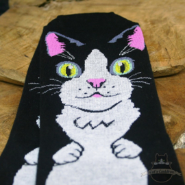 Black socks with large cat in cartoon style low model size 35-40