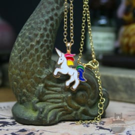 Small prancing unicorn necklace gold colored, Fantasy necklaces