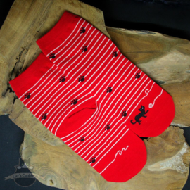 Red striped cat socks with small paw prints size 35-40