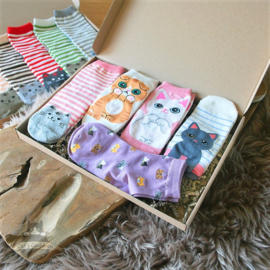 Cat socks 5 pairs pink lila and ecru size 35-39