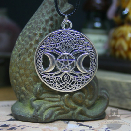 Tree of life necklace with pentagram silver colored