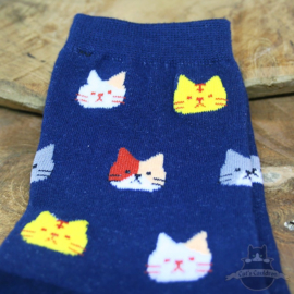 Blaue Socken mit Katzenköpfen Größe 36-41