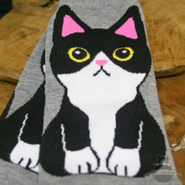 Grey sneaker socks Tuxedo cat size 35-40