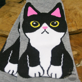 Graue Sneakersocken mit Tuxedo Katze Größe 35-40