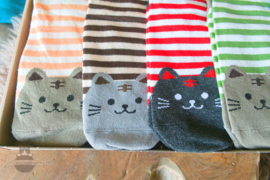 Cat socks striped with cat head 5 pairs size 36-41