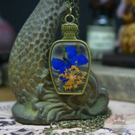 Dried flower necklace blue butterfly in jar