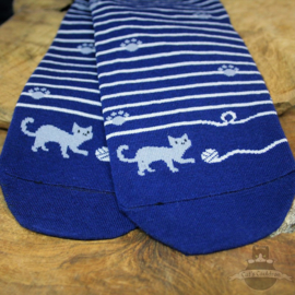 Blaue Socken gestreift mit Katzentatzen Größe 35-40