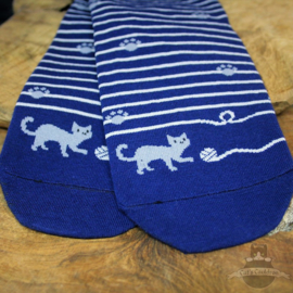 Blauwe kattensokken gestreept met pootjes mt.35-40