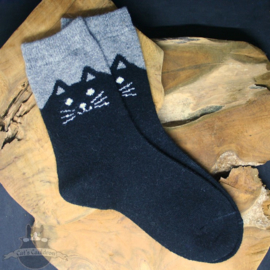 Schwarze Katzensocken mit grauem Rand Größe 35-40