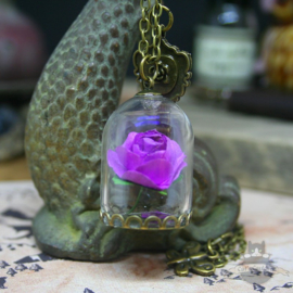 Purple rose in glass dome Beauty and the Beast necklace