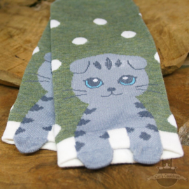 Green sneaker socks with grey cat size 35-40