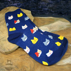 Blaue Socken mit Katzenköpfen Größe 36-41