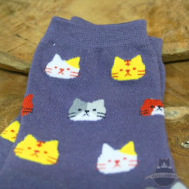 Paarsblauwe sokken met kattenkoppen mt.36-41