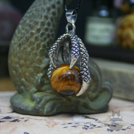 Goth dragonclaw necklace holding a Tiger's Eye