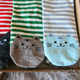 Katzensocken 5 Paar gestreift mit Katzenkopf Größe 36-41