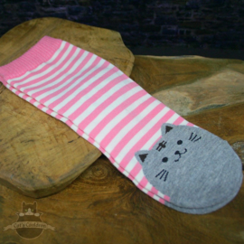 Pink striped socks with grey cat size 36-41