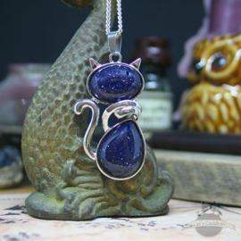 Cat with Blue Goldstone stone necklace
