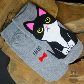 Graue Sneakersocken mit Tuxedo Katze Größe 35-40