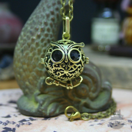 Round owl diffuser necklace bronze colored