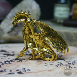 Fantasy pin broche gouden draak met strass steentjes