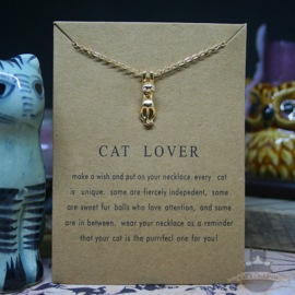 CAT LOVER ketting met katje in goudkleur op kaart