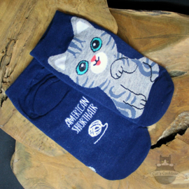 Blaue Sneakersocken American Shorthair Katze Größe 35-40