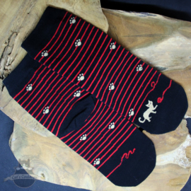 Zwarte katten sokken gestreept met pootjes mt.35-40