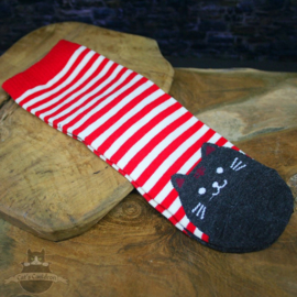 Red striped socks with black cat size 36-41