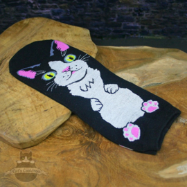 Schwarze Socken mit großer Katze im Cartoon-Stil Größe 35-40