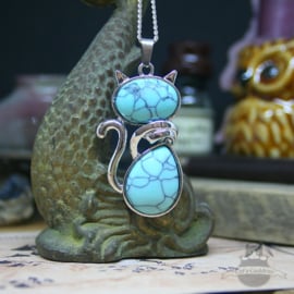 Cat with Turquoise natural stone necklace