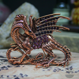 Large fantasy dragon brooch copper colored
