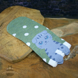 Green sneaker socks with grey cat size 35-40