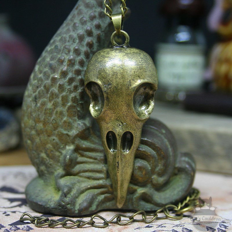Bird skull necklace witch style bronze look