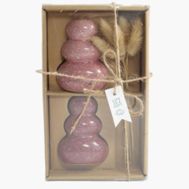 Giftset Vaasjes met droogbloemen groen en roze