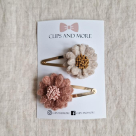Setje wool flower -  5 cm roze/beige