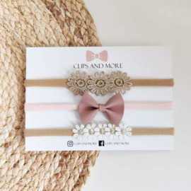 Set haarbandjes Mila, Daisy & Luna beige/roze