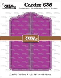 Cardzz stansen no. 635, Gatefold card Paneel A Crealies CLCZ635 Gesloten: 10,5 x 14,5 cm.