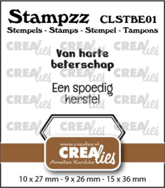 Stampzz Beterschap 01: 2 teksten + 1 tag/label Crealies CLSTBE01 10 x 27 mm - 9 x 26 mm - 15 x 36 mm.