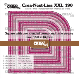 Crea-Nest-Lies XXL stansen no. 190, Vierkanten met één afgeronde hoek met kleine streepjes