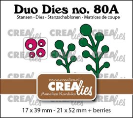 Duo Dies no. 80a, Blaadjes 23a Bessentakjes (spiegelbeeld) Crealies CLDD80a 17 x 39 - 21 x 52 + besjes.