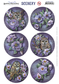 Scenery - Yvonne Creations - Aquarella - Owls and Flowers Round  CDS10085 - HJ20601
